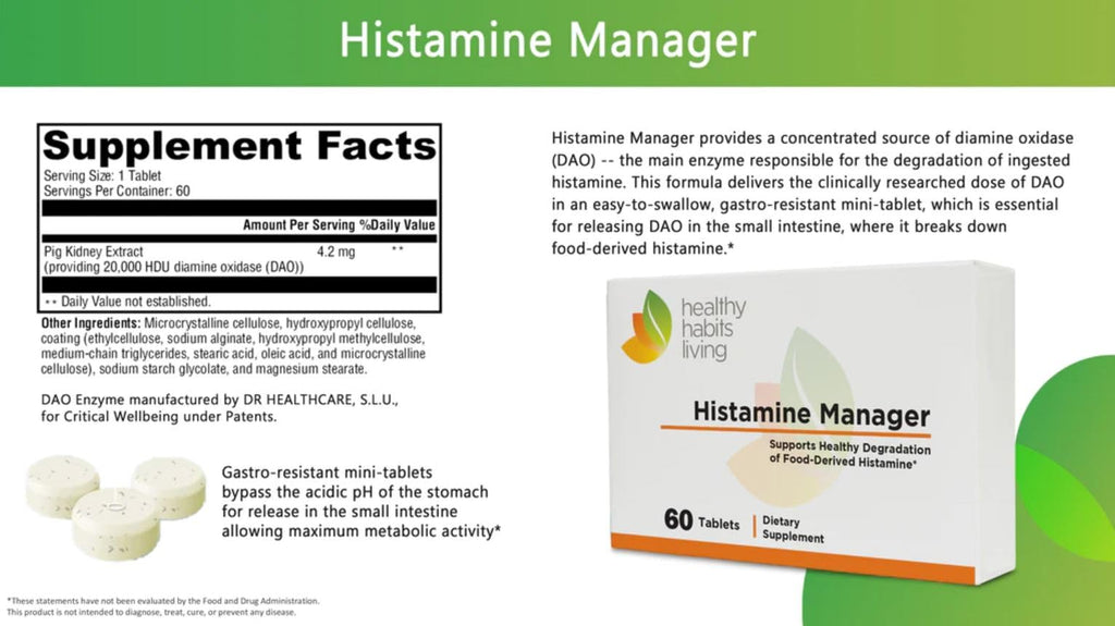 Histamine Manager – New and Improved Formula 20,000 HDU of Diamine Oxidase DAO per tablet – Digestive Enzyme to Help Block and Manage Food-Derived Histamine Intolerance – 60 Tablets (1 Box)