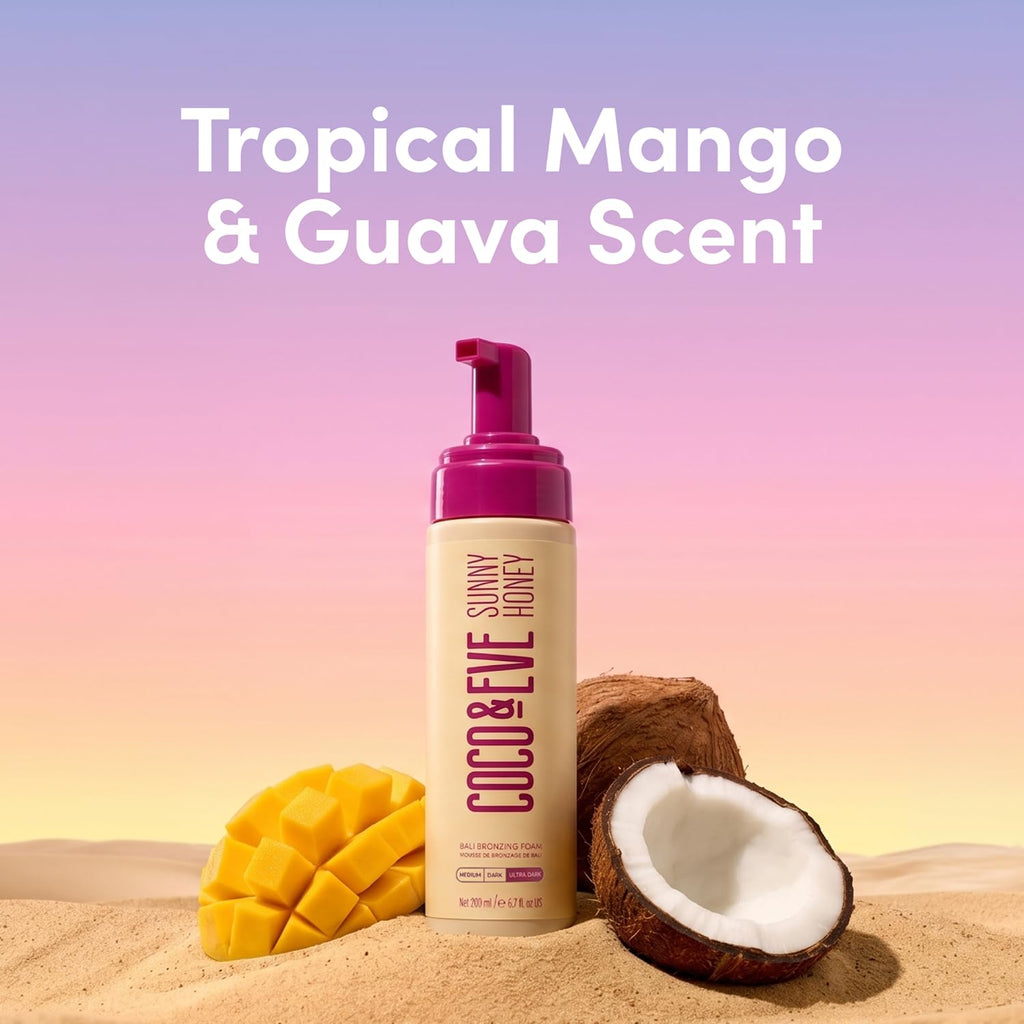 Coco & Eve Sunny Honey Self Tanner Foam - (Ultra Dark) Fast Drying, Streak-Free Sunless Tanning Mousse, Tropically Scented Lightweight Natural Looking Tan, Non-Sticky, Vegan, Cruelty Free | 6.7 Fl Oz