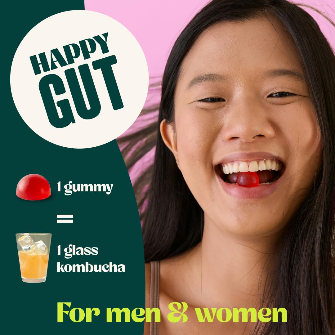BoochBod - Probiotic Kombucha Gummy - Prebiotics, Probiotics, Postbiotics, Fiber Supplement, Slippery Elm, Dandelion Root, MCT Oil, for Bloating, Gut Health - Probiotics for Women and Men
