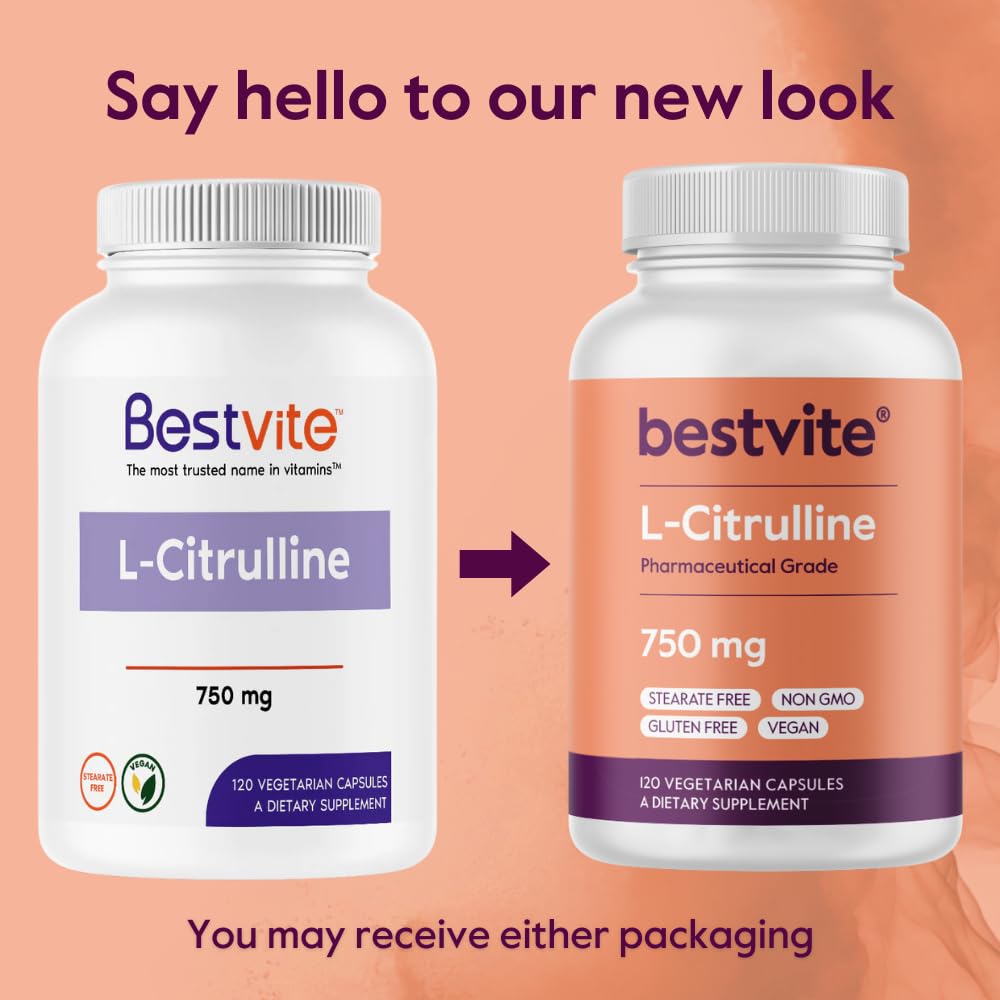 BESTVITE L-Citrulline 750mg per Capsule (240 Vegetarian Capsules) (120 x 2) - No Stearates - No Silica - No Fillers - Non GMO - Gluten Free - Vegan