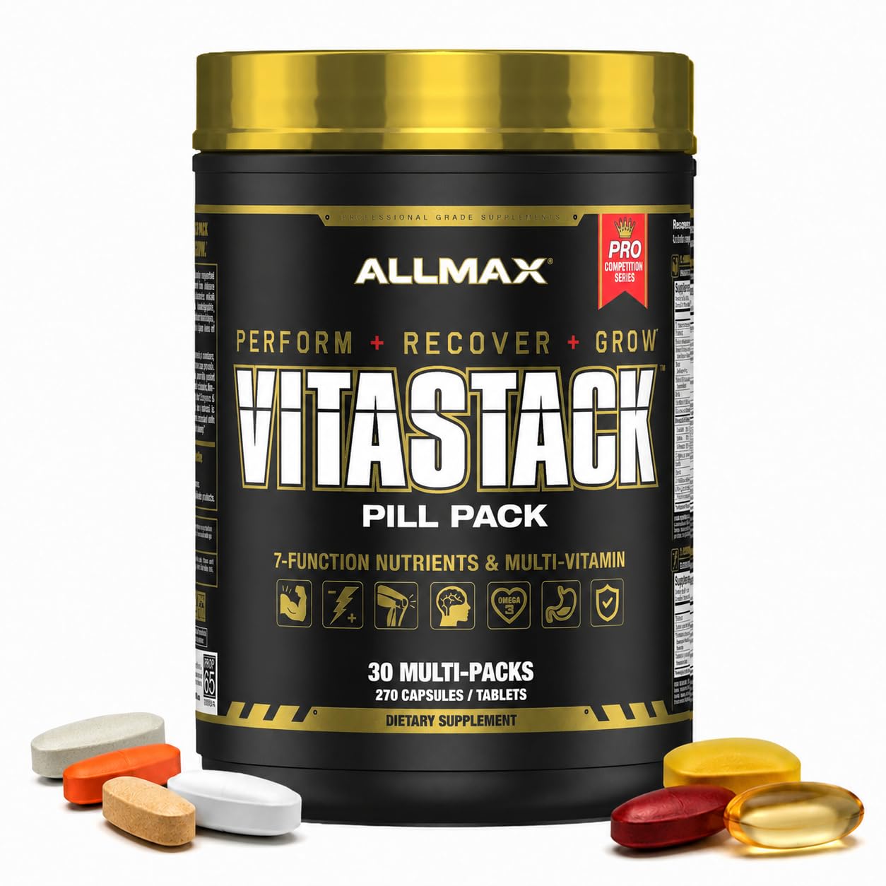 ALLMAX VITASTACK Multivitamin Packs – 30 Daily Vitamin Packs, Multi Vitamin Mineral Supplement with Omega-3, BCAAs & Enzymes – Energy, Performance & Recovery, 30 Servings