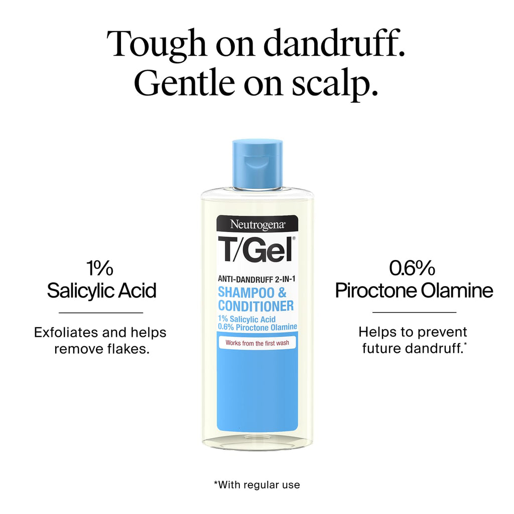 Neutrogena T/Gel 2 in 1 Anti-Dandruff Shampoo and Conditioner (1x 250ml), Shampoo and Conditioner to Help Fight Dandruff From First Wash, Haircare for Soft, Shiny Healthy-Looking Hair and Scalp