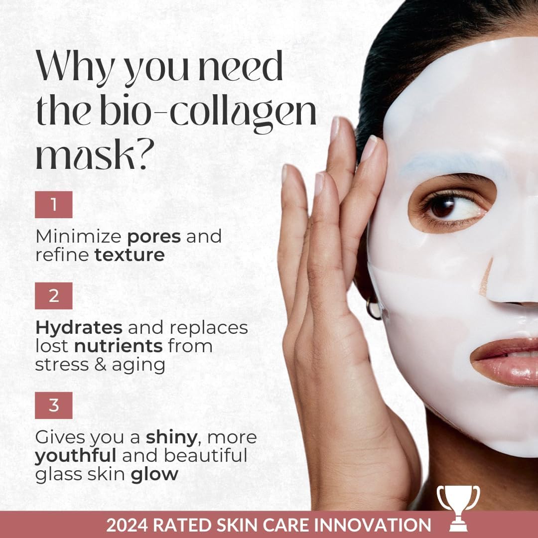 COCOBEAUTY Collagen Sheet Mask – Hydrating Korean Face Mask for Fine Lines & Anti-Aging, Deep Moisture, Radiant Skin Boost, Bio-Collagen Facial Masks (16 Pack)