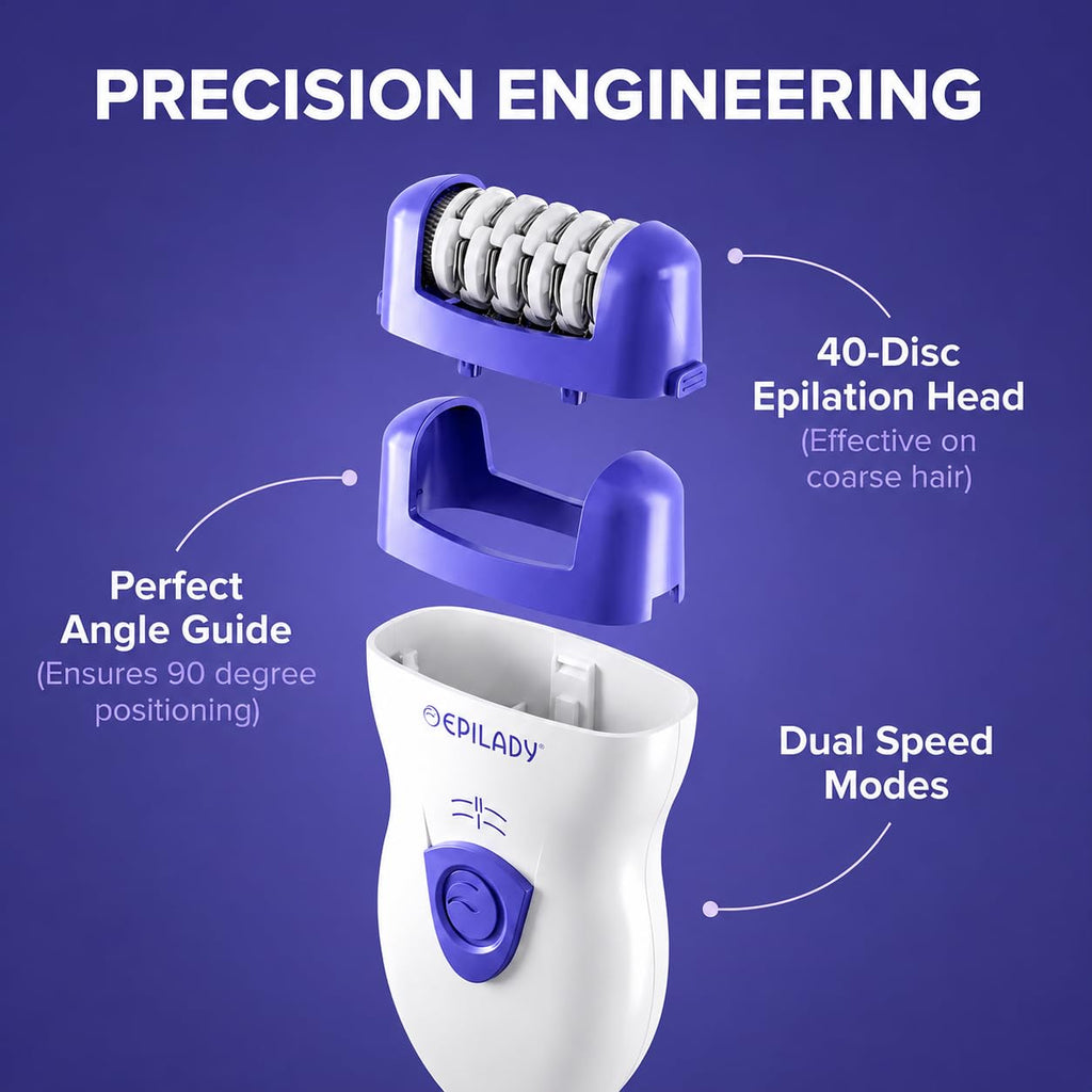 Epilady Speed Corded Epilator for Women – Dual-Speed 40-Disc Root Hair Removal Device for Legs, Underarms and Bikini Area Compact Waterproof Anti-Pinch Design for Smooth Long-Lasting Results