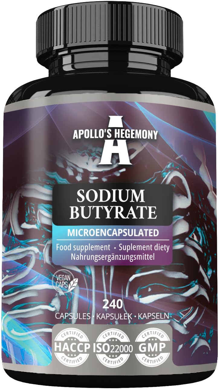 Sodium Butyrate High Dose 580 mg (30% Butyric Acid), 240 Vegan Capsules, 240 Days Supply, Sodium Supplement to Support Overal Gut Health - by Apollo's Hegemony