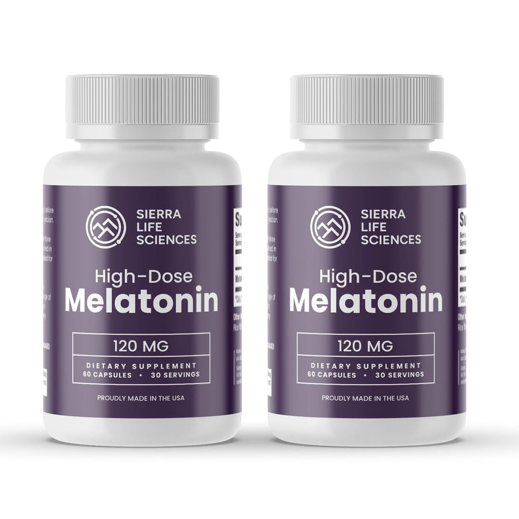 Sierra Life Sciences 120 mg High Dosage Melatonin - Extra Strength High Potency Supplement, Vegan Non-GMO, Made in USA, Easy-to-Swallow Capsules 120 Count (60 Servings)