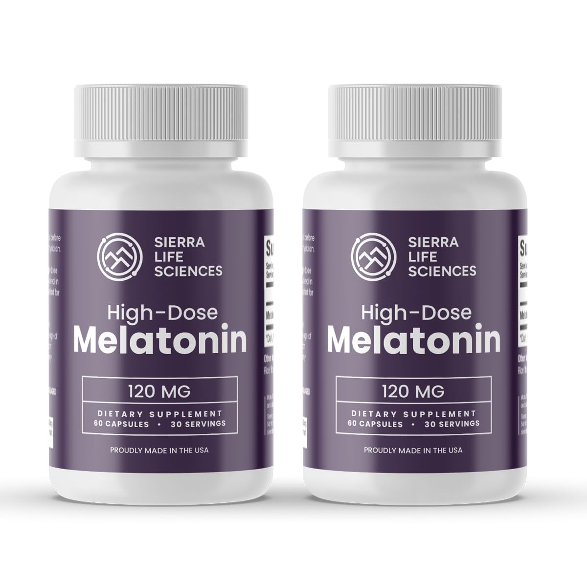Sierra Life Sciences 120 mg High Dosage Melatonin - Extra Strength High Potency Supplement, Vegan Non-GMO, Made in USA, Easy-to-Swallow Capsules 120 Count (60 Servings)