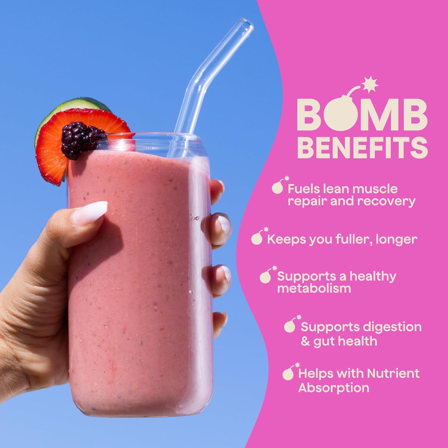 The Bomb Co. Bomb Plant Protein, Protein Powder with 20g Protein, Amino Acids, Zero Sugar, Pea Protein, Chia Seeds, Pumpkin Seeds, Vanilla & Monk Fruit, Gluten Free, Vanilla Flavor, 20 Srvgs