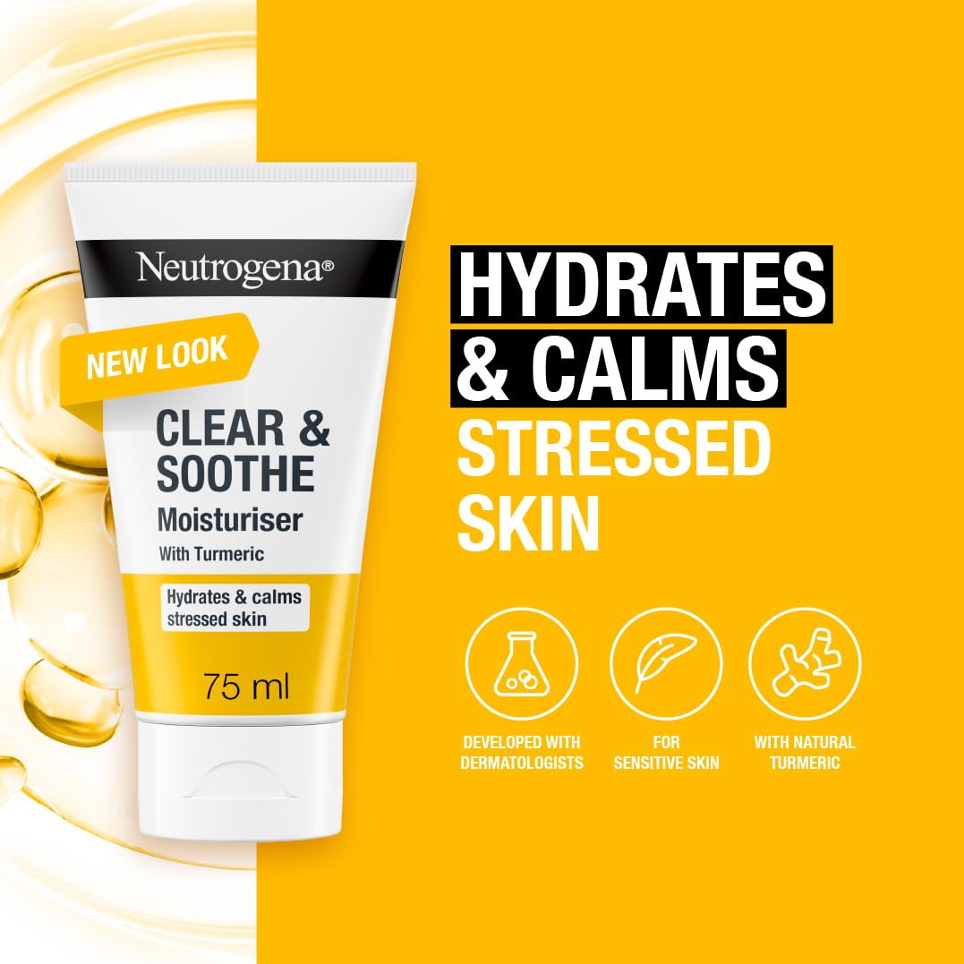 Neutrogena Clear & Soothe Hydrating Face Moisturiser with Turmeric (1x 75ml), Soothing and Balancing Moisturiser for Dry and Sensitive Skin, Face Care to Calm and Hydrate