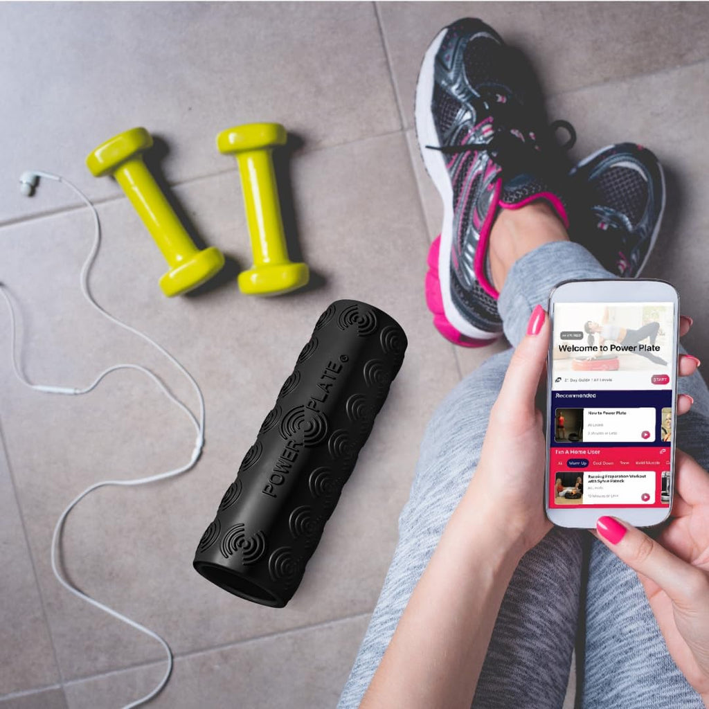 Power Plate Vibrating Massage Roller with 4 Levels, Rechargeable Foam Roller with 3-Hour Battery, TSA Approved for Carry-On, Black