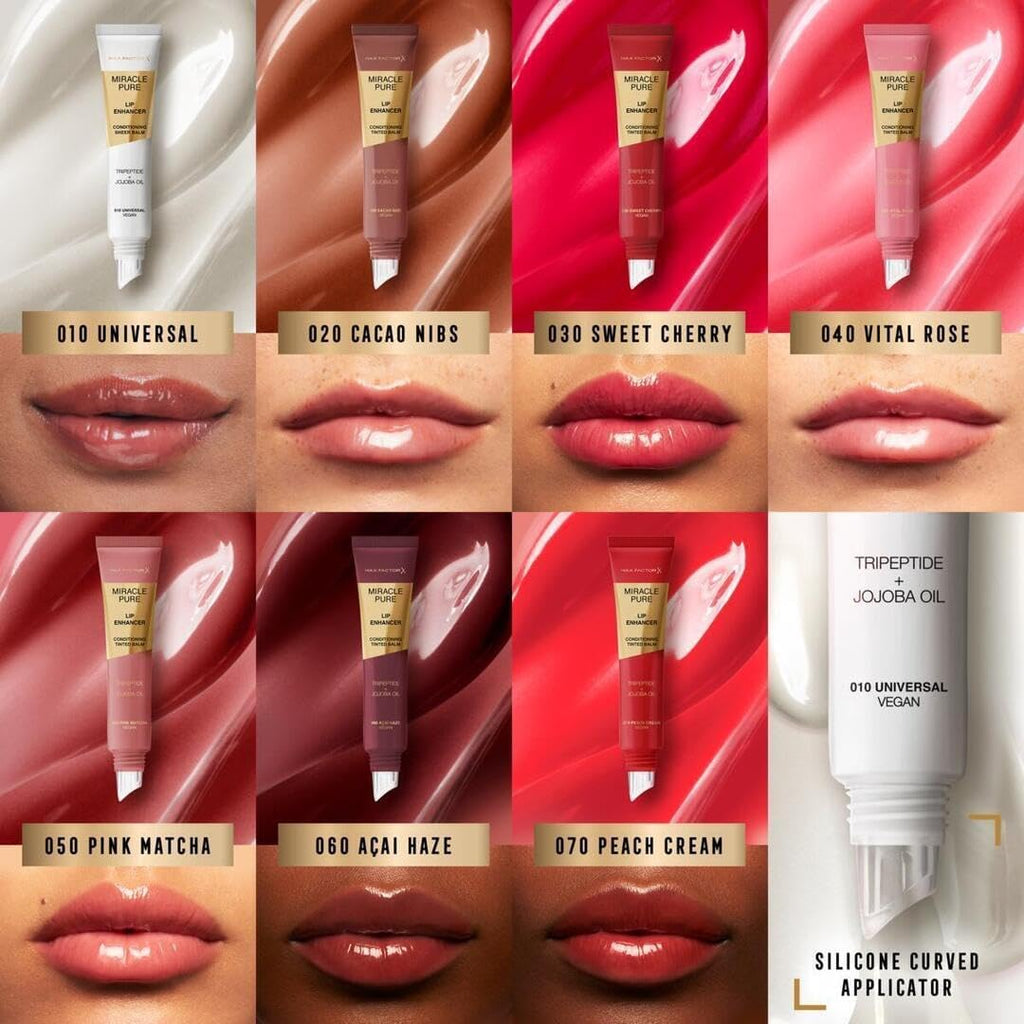 Max Factor Miracle Pure Lip Enhancer, 050 Pink Matcha, Conditioning Tinted Lip Balm, Glossy Colour Tint, With Jojoba Oil & Tripeptide, Vegan