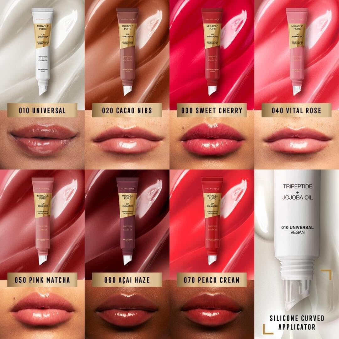 Max Factor Miracle Pure Lip Enhancer, 050 Pink Matcha, Conditioning Tinted Lip Balm, Glossy Colour Tint, With Jojoba Oil & Tripeptide, Vegan