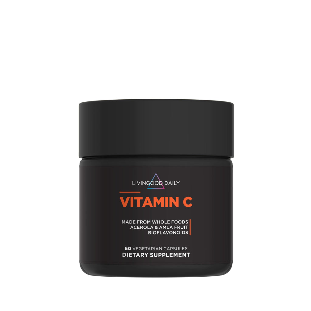 Livingood Daily Vitamin C Supplement, 3-in-1 Whole Food-Based Vitamin C with Acerola & Amla Fruit Extracts and Citrus Bioflavonoids for Immune Support, Vegan, Gluten Free, Non GMO, 60 Capsules