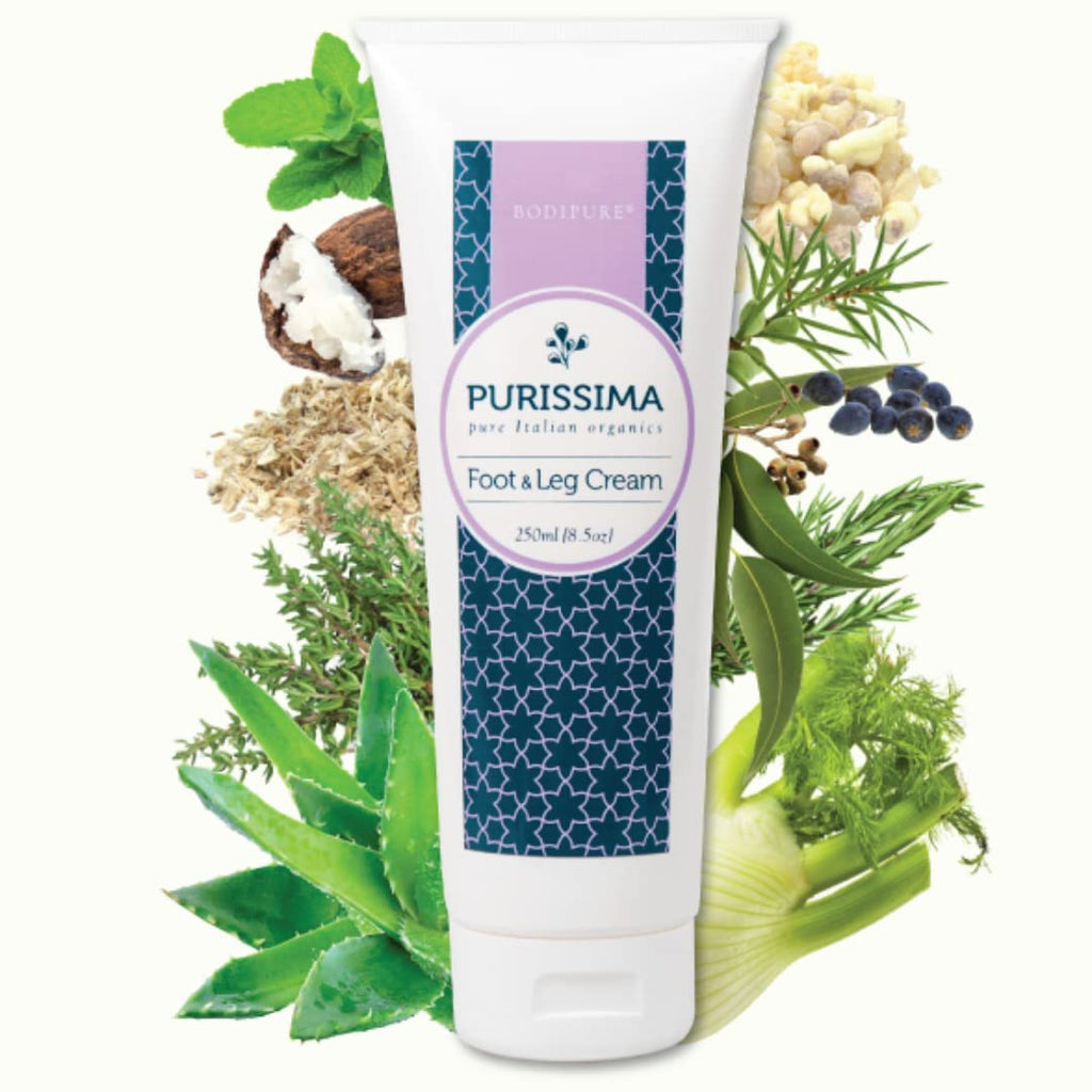 Bodipure Purissima Organic Foot and Leg Cream - Made with Natural Ingredients - Rejuvenating Treatment for Dry, Cracked, and Callused Feet - Refreshing, and Stimulating - Made in Italy, 8.5 Ounce