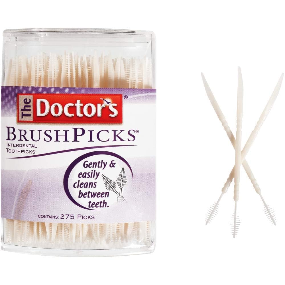 The Doctor’s BrushPicks Interdental Toothpicks, Soft Rubber Dental Picks for Teeth Cleaning, Removes Food Debris, Gum Care, Portable Dispensing Case, 275 Count (Pack of 12)