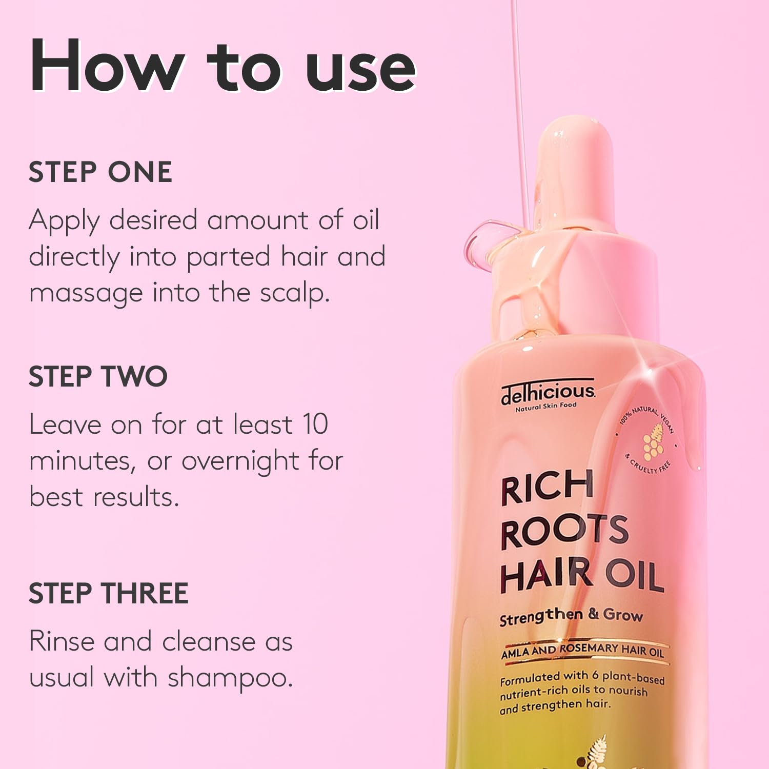 Delhicious Amla Hair Oil & Rosemary Oil for Hair Growth - Rich Roots Hair Loss Treatment for Thinning Hair - Dry Scalp Treatment with Argan Oil - Ayurveda Scalp Oil - Vegan, Sulfate Free - 50ml