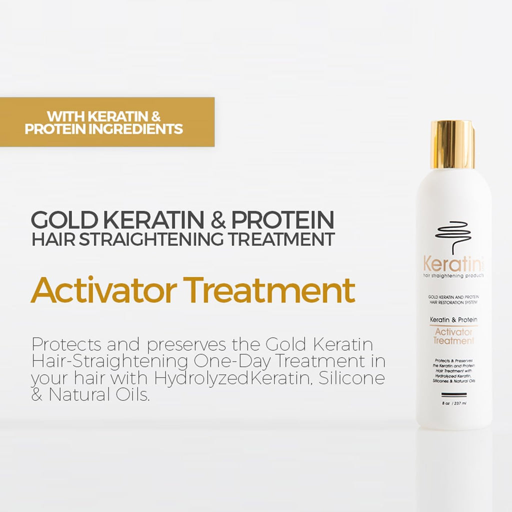 Gold Keratin Hair Straightening Duo: One-Day Treatment 16oz and FREE Activator 8oz