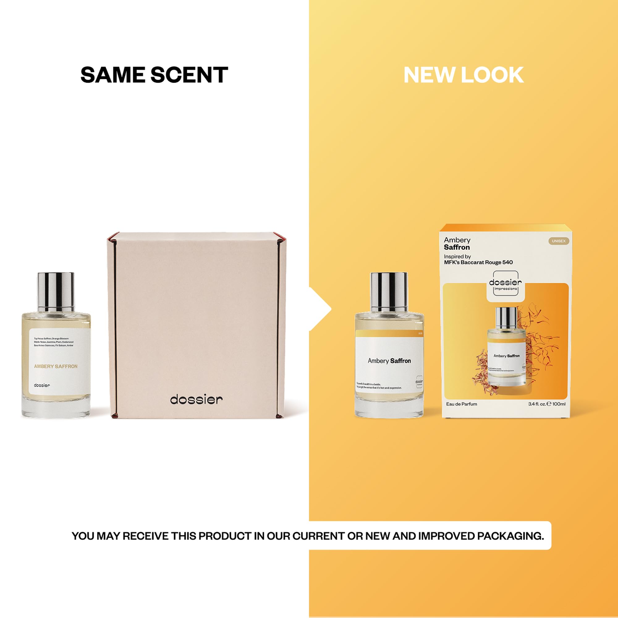Dossier - Ambery Saffron - Eau de Parfum - Inspired by Baccarat Rouge 540 - Long-Lasting Fragrance - Unisex - 3.4 fl oz (100ml)