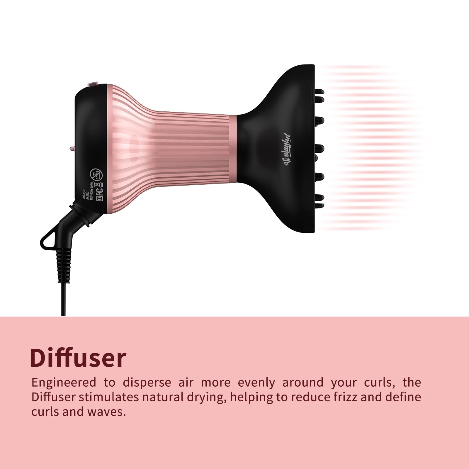 WUFAYHD Diffuser Hair Dryer for Curly Hair with Ceramic Technology, Lightweight Elegance, 2-in-1, Hair Diffuser, Reduces Frizz, Enhances Curls, Volumizes, Portable Hair Dryer, ALCI Safety Plug