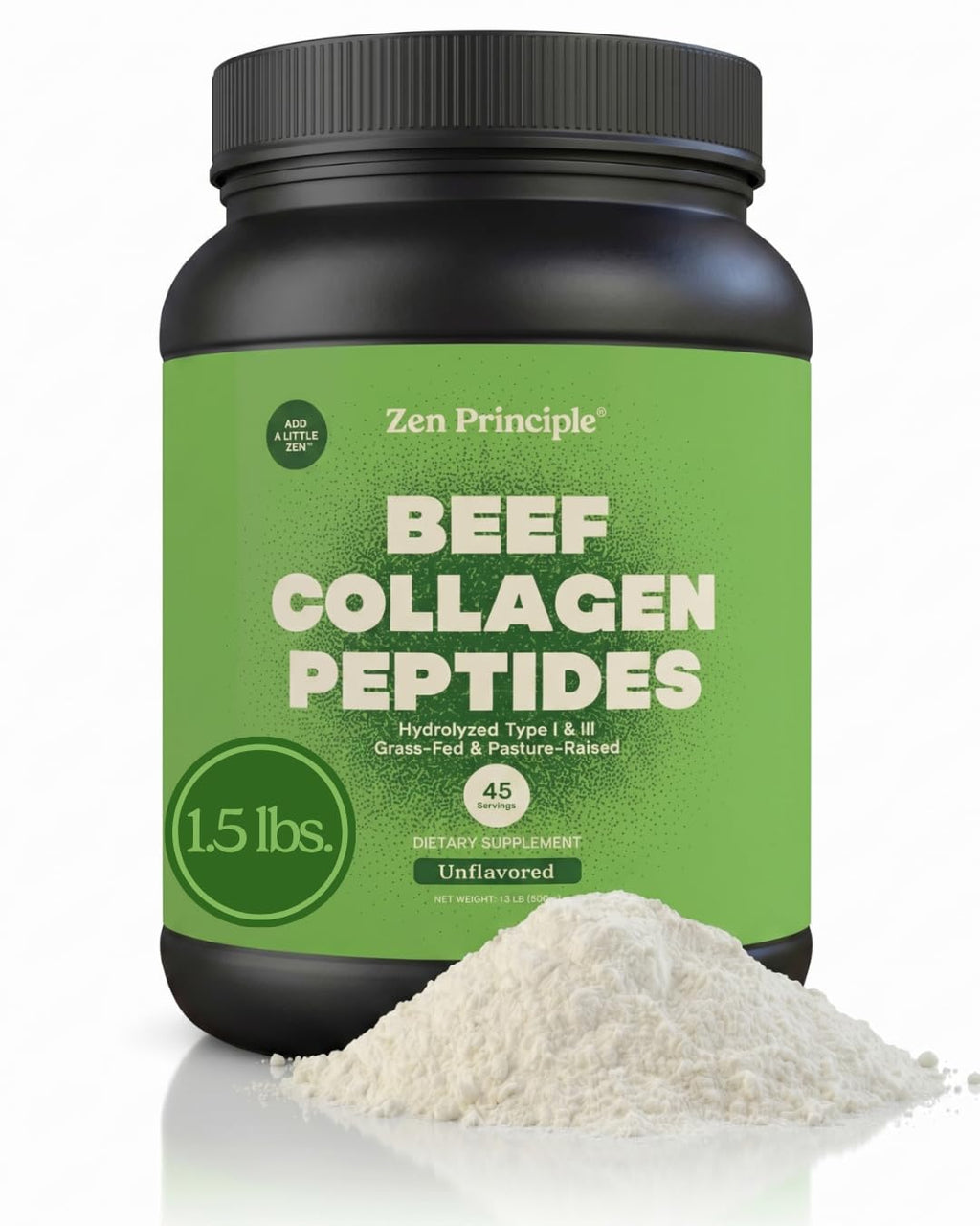 Zen Principle Grass-Fed Agglomerated Hydrolyzed Collagen Peptides 1.5 lb. Anti-Aging Protein for Healthy Hair, Skin & Joints. Paleo Friendly, GMO and Gluten Free, Pasture-Raised Bovine.