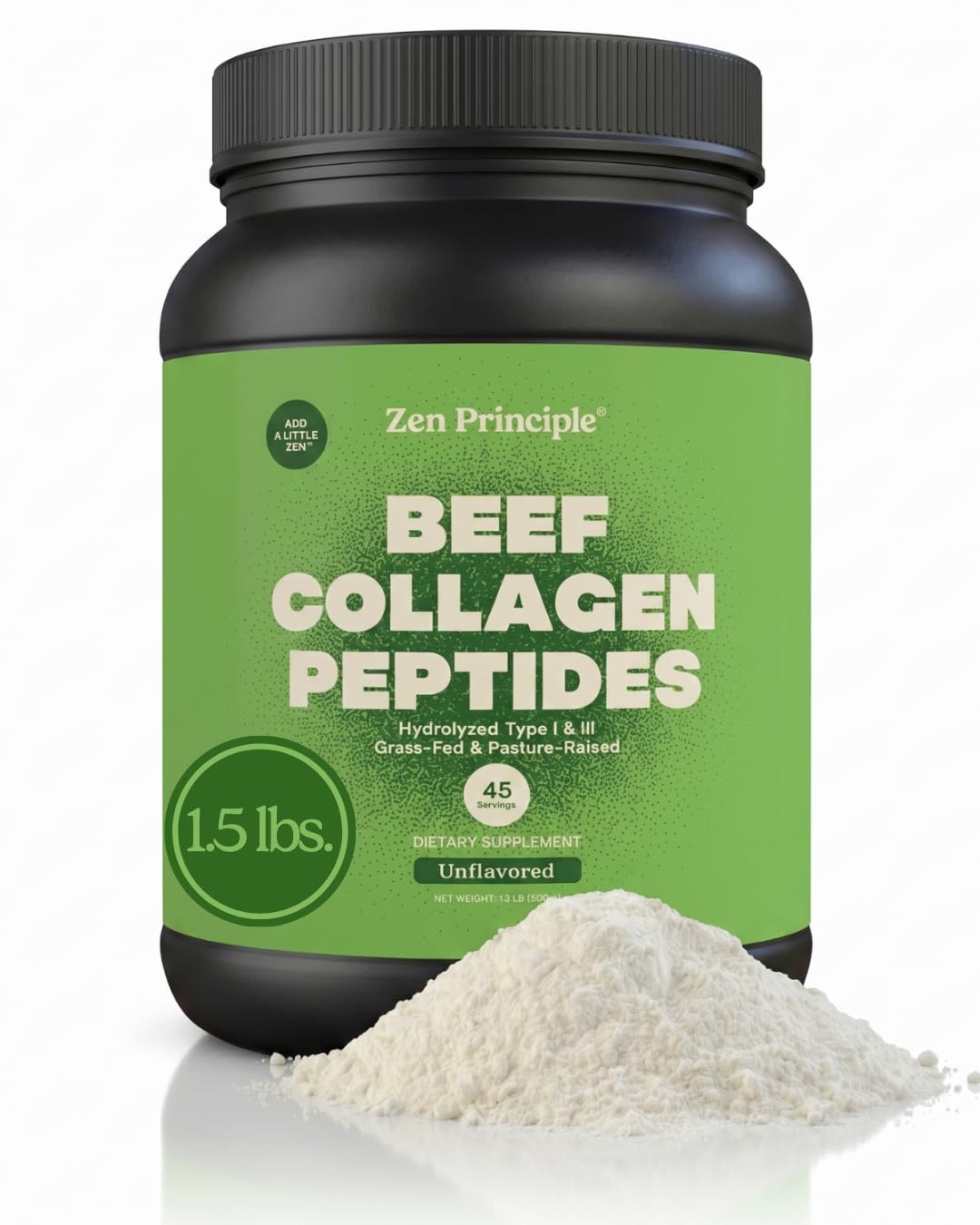 Zen Principle Grass-Fed Agglomerated Hydrolyzed Collagen Peptides 1.5 lb. Anti-Aging Protein for Healthy Hair, Skin & Joints. Paleo Friendly, GMO and Gluten Free, Pasture-Raised Bovine.