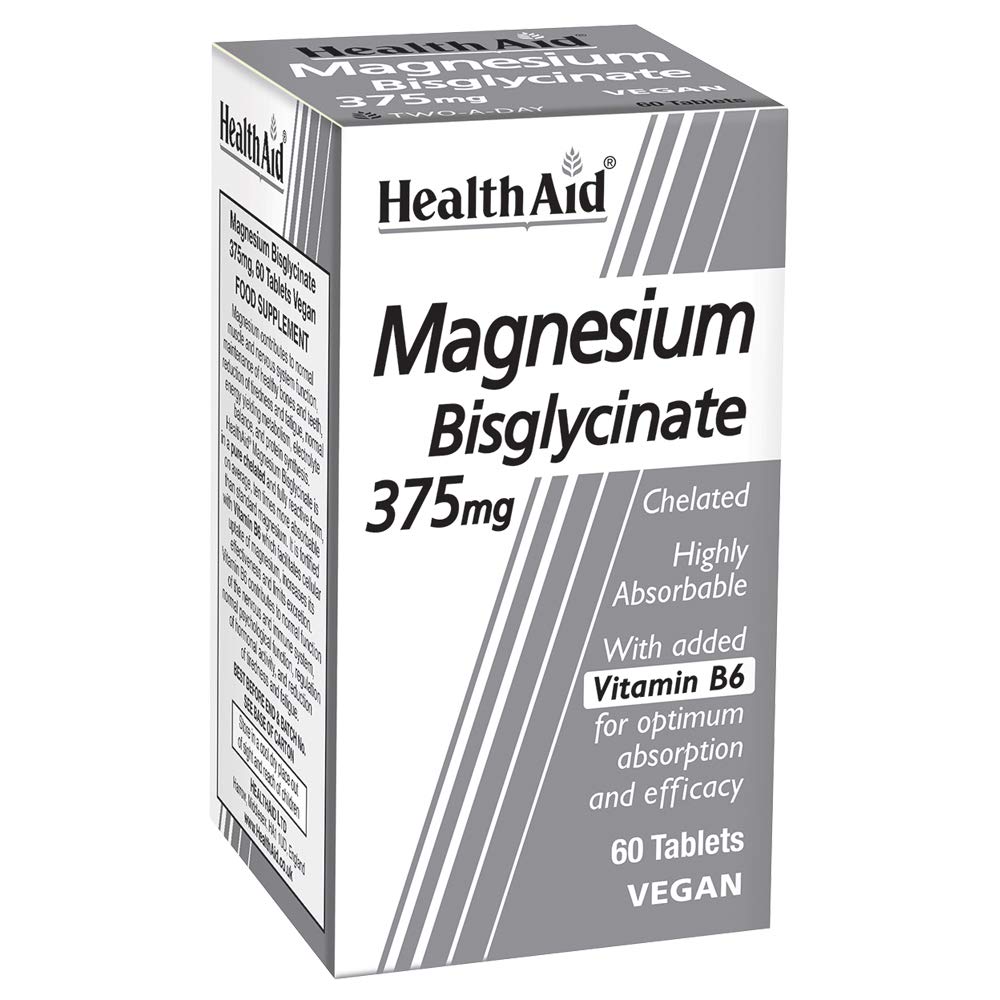 HealthAid Magnesium Bisglycinate - 750mg Chelated Magnesium and 150mg of Elemental - Muscle and Sleep Support - Gentle on Stomach - 60 VeganTablets