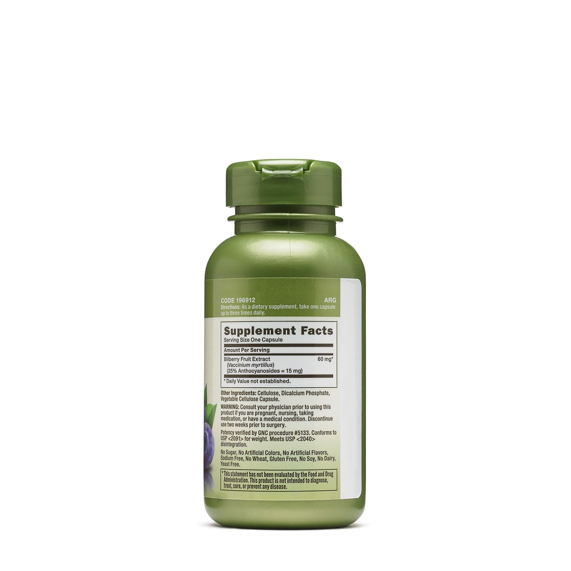 GNC Herbal Plus Bilberry Extract Supplement, Vegetarian, Supports Eye and Health, 100 Servings