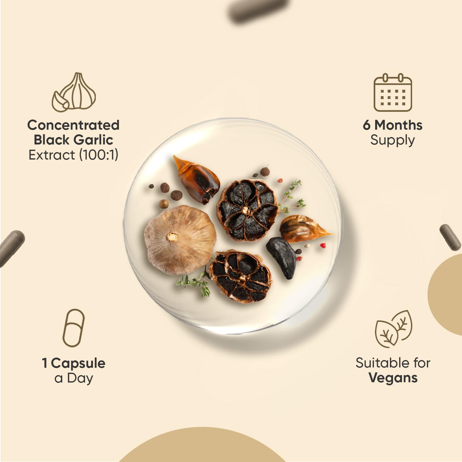 Black Garlic Capsules 15000mg | 6 Months Supply | 180 Capsules