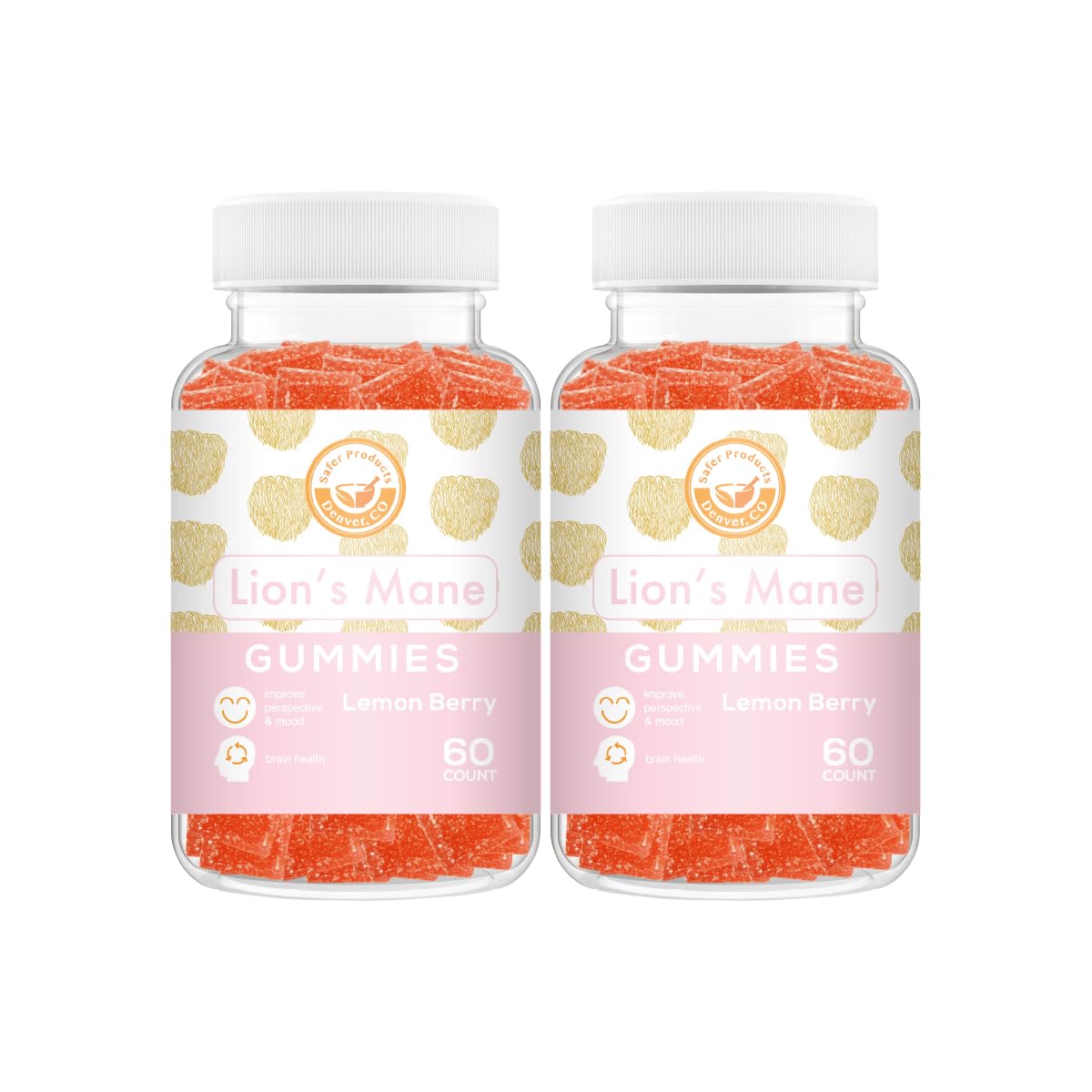 Safer Products Lion’s Mane Mushroom Gummies - May Support Focus, Memory, and Mood - Lemon Berry Flavor - Vegan, Non-GMO, Gluten-Free, Gelatin Free - 120 Count