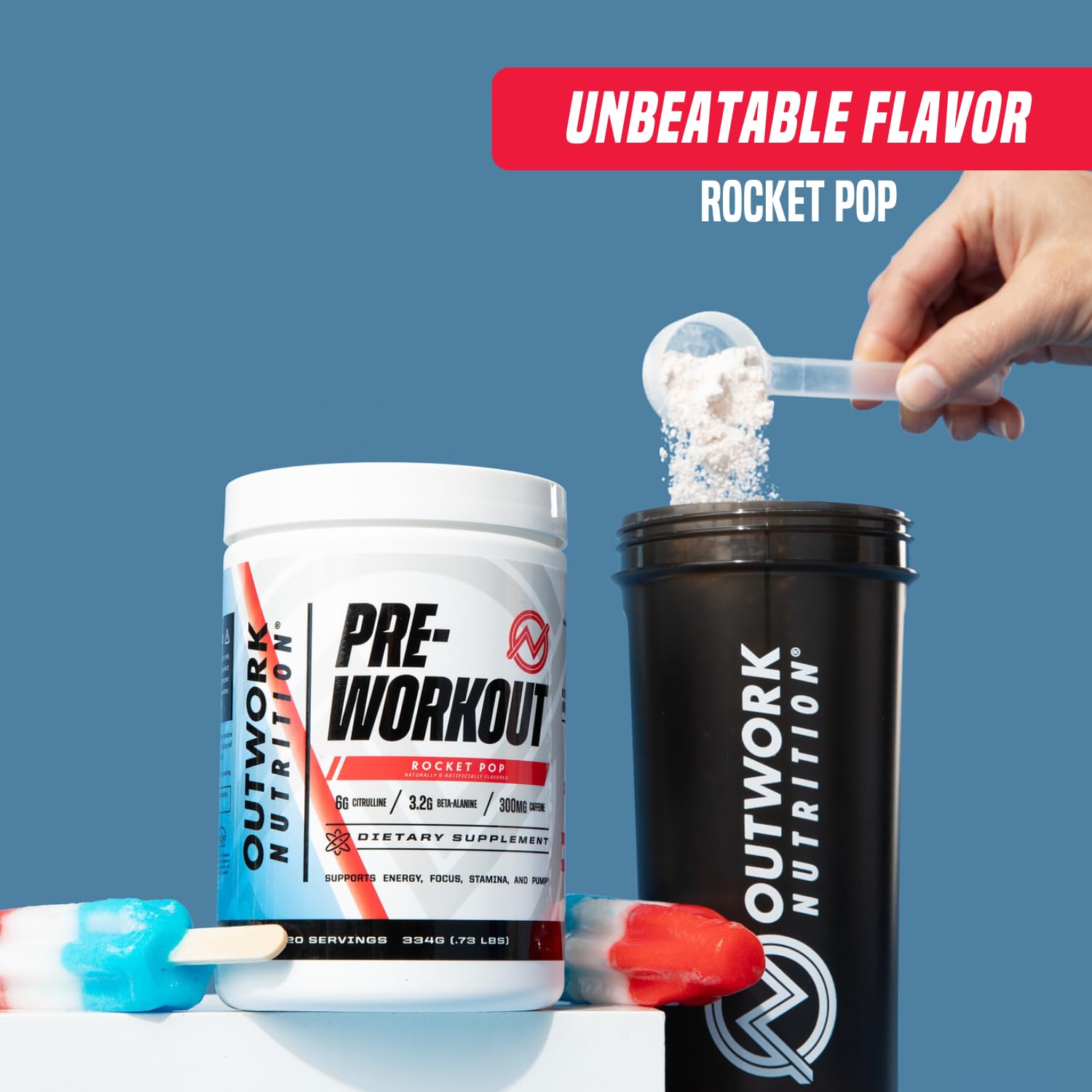 Outwork Nutrition Preworkout for Men & Women - Nootropic Pre Workout Without Creatine, Pre-Workout Powder with Taurine Rhodiola Citrulline Malate Beta Alanine Caffeine (Rocket Pop)