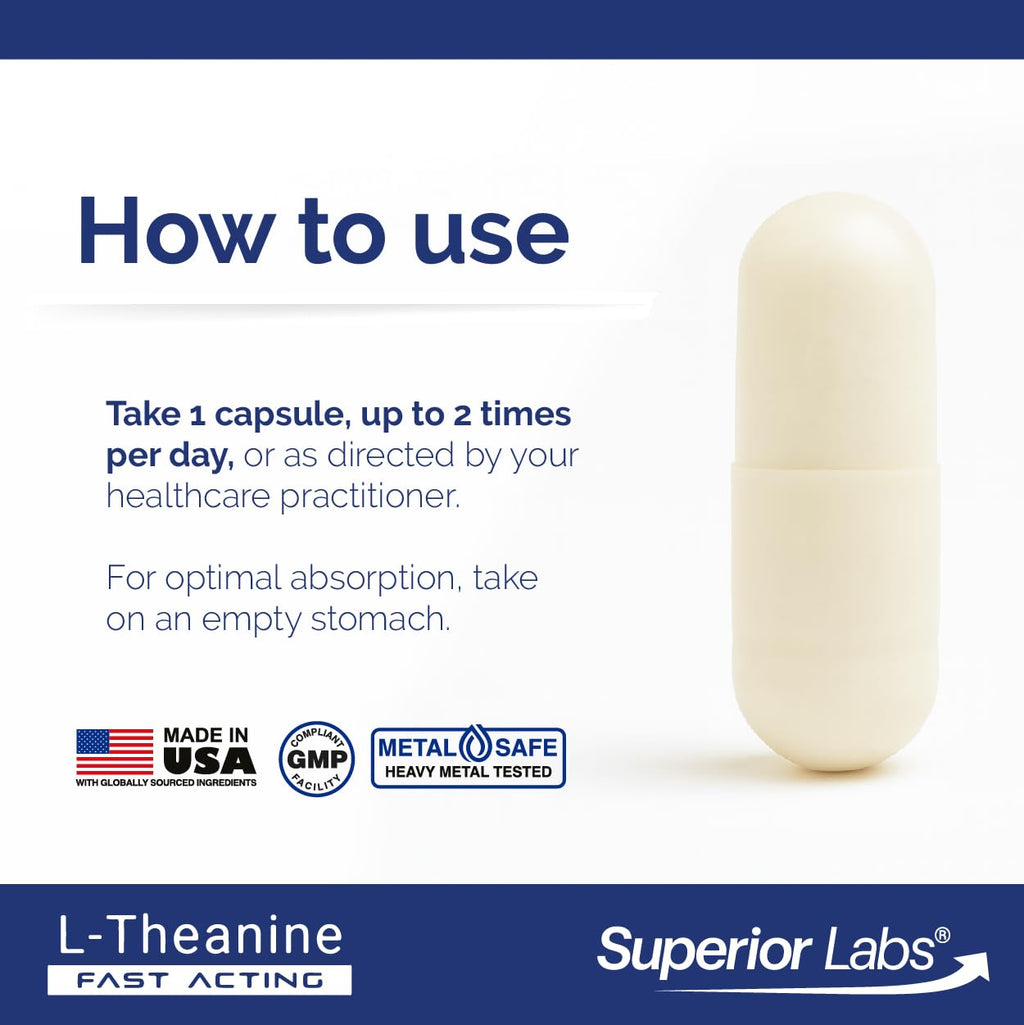 Superior Labs L-Theanine 250 mg Capsules, Non-GMO, Promotes Non Drowsy Relaxation & Helps Ease Everyday Stress, Supports Healthy Sleep, Promotes a Focused Mind, High Absorption, 90 Veg Caps