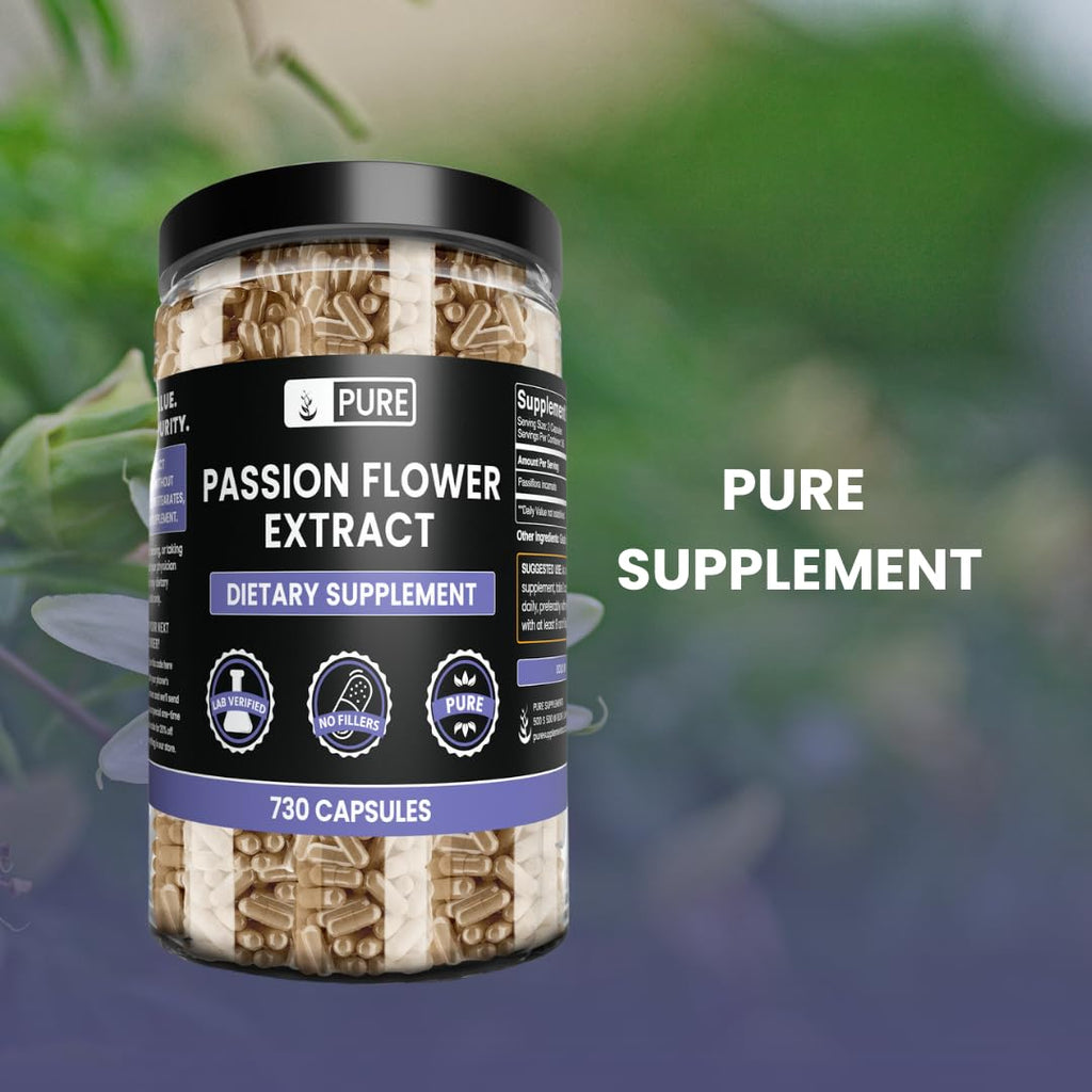 PURE ORIGINAL INGREDIENTS Passion Flower Extract (730 Capsules) No Magnesium Or Rice Fillers, Always Pure, Lab Verified