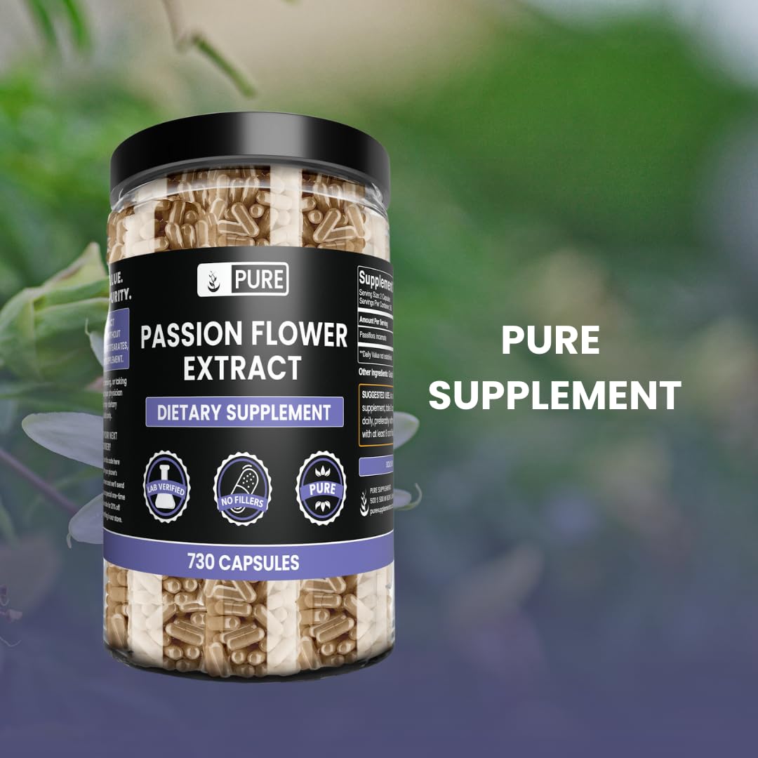 PURE ORIGINAL INGREDIENTS Passion Flower Extract (730 Capsules) No Magnesium Or Rice Fillers, Always Pure, Lab Verified