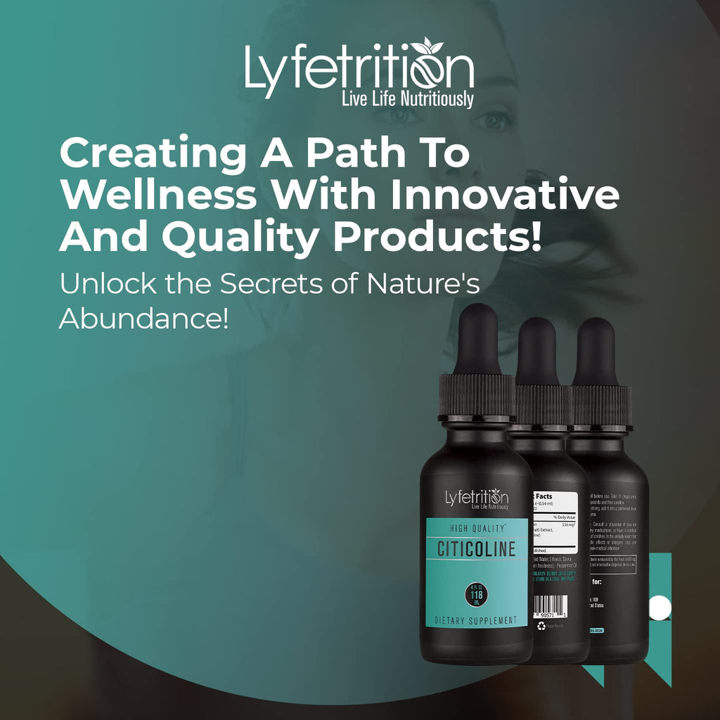 Lyfetrition Citicoline Liquid Drops 536 mg, 4 Oz Liquid, 220 Servings, Made in USA, Quick Absorption, Quality Potent Ingredients, Non-GMO, GMP Certified, Cruelty-Free Products