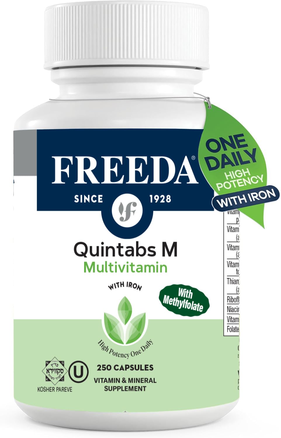 FREEDA Multivitamin – Quintabs-M with Iron – Kosher Multi Vitamins Supplements for Women Health - Multivitamins for Women & Iron-Deficient Men – Daily Vitamins for GLP-1 Users (250)