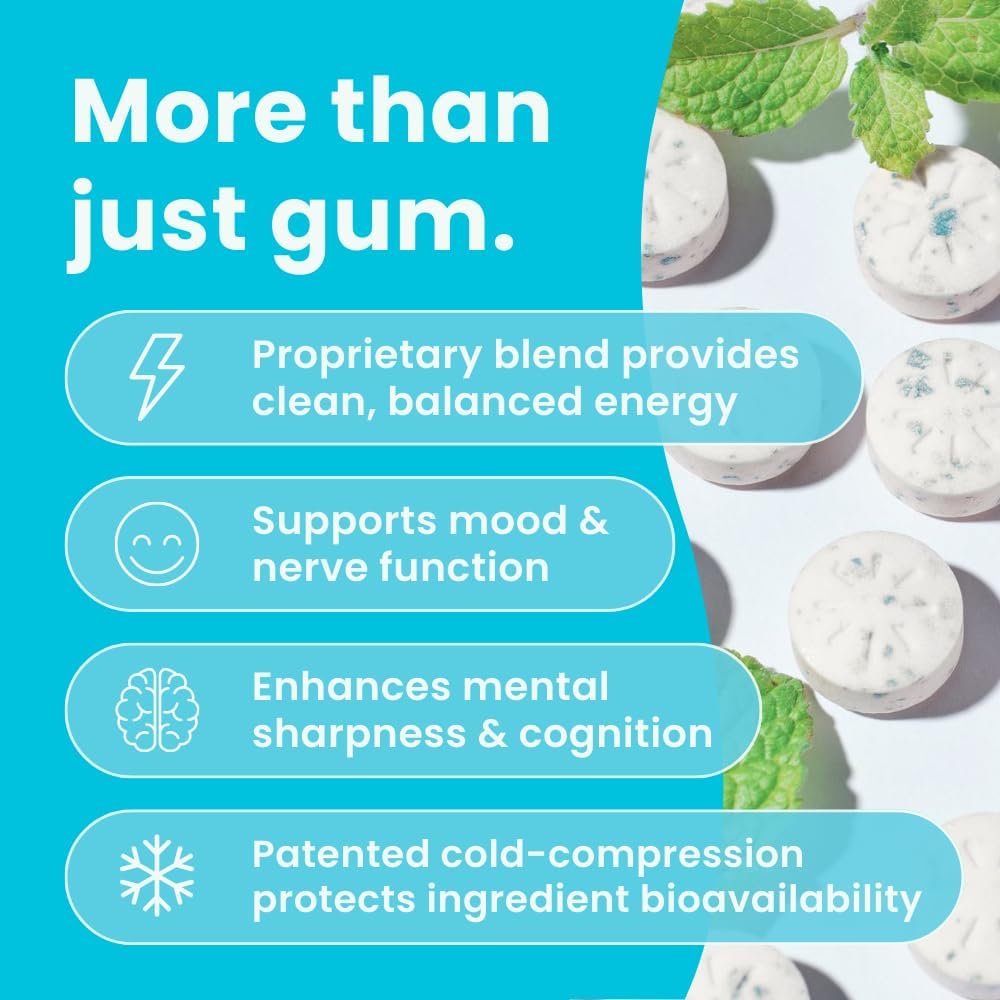 Neuro Gum | Nootropic Energy Caffeine Gum | 40mg Caffeine + 60mg L-theanine + B Vitamins for Energy and Focus | Sugar Free + Vegan + Keto | Caffeine Supplement for Adults Mint Flavor (108 Count)
