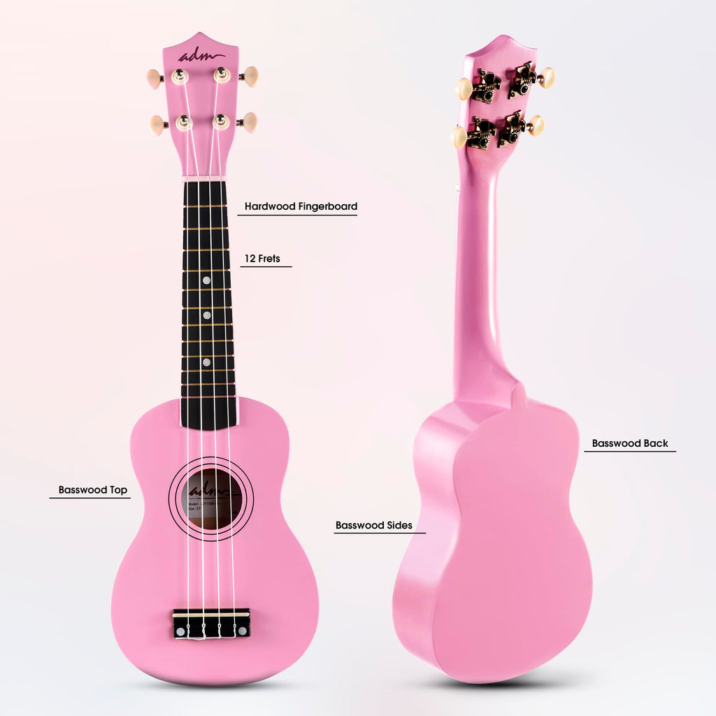 ADM Ukulele Beginner, Hawaiian Wood, Ukulele Kit, for Children, Adults, Students, Beginners, Ukalelee Professional Package, with Free Teaching Strap, Tuner