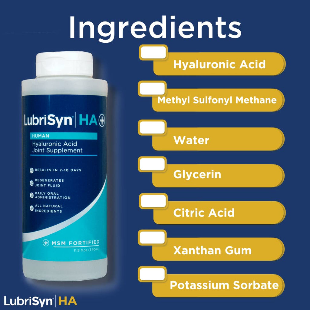 LubriSyn HA Plus Human Liquid Hyaluronic Acid Plus MSM Joint Supplement, Oral HA for People, Supports Healthy Knees, Hips & Joint Function for Men & Women, 30-Day Supply, 11.5 oz, 3 Pack