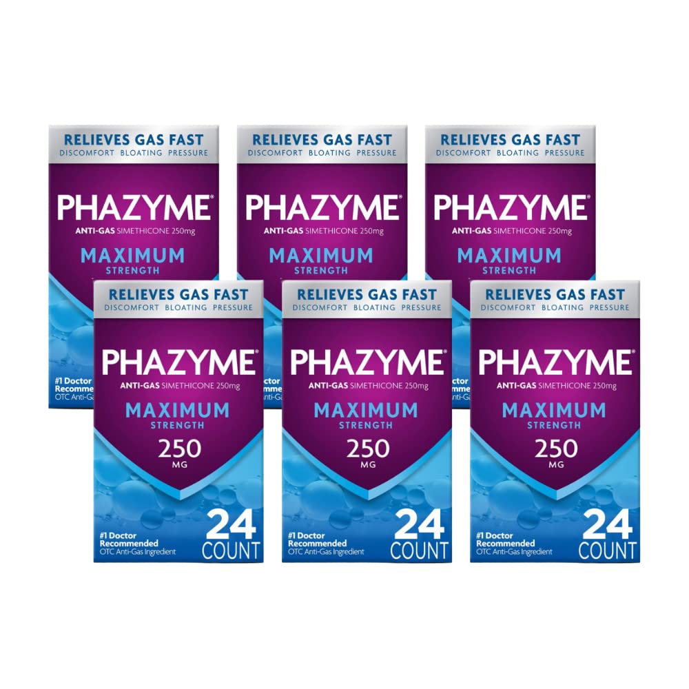 Phazyme Maximum Strength 250mg Anti Gas 24 ct. Softgel (Pack of 6)
