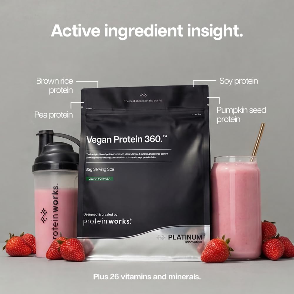 Protein Works | Vegan Protein 360 - Platinum, Strawberries & Cream, 500g