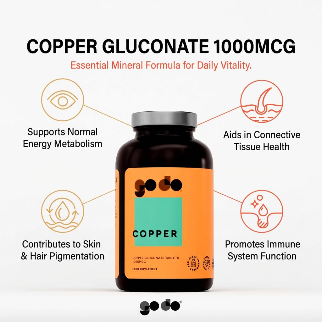 Copper Supplement 1000mcg 120 Tablets - Nutritional Supplements for Vegans & Vegetarians - Healthy Lifestyle Copper Gluconate Supplement