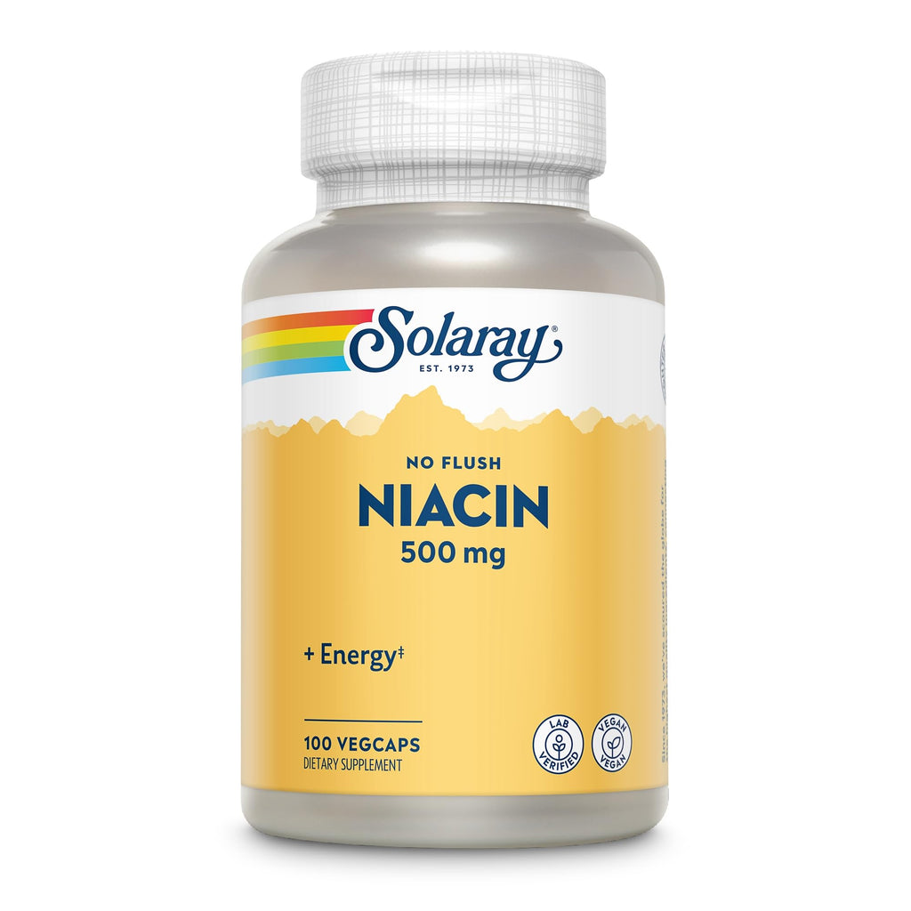 SOLARAY No Flush Niacin 500mg, Flush-Free Vitamin B3 Niacin, Energy and Circulatory System Support, Vegan, Lab Verified, 100 Servings, 100 VegCaps
