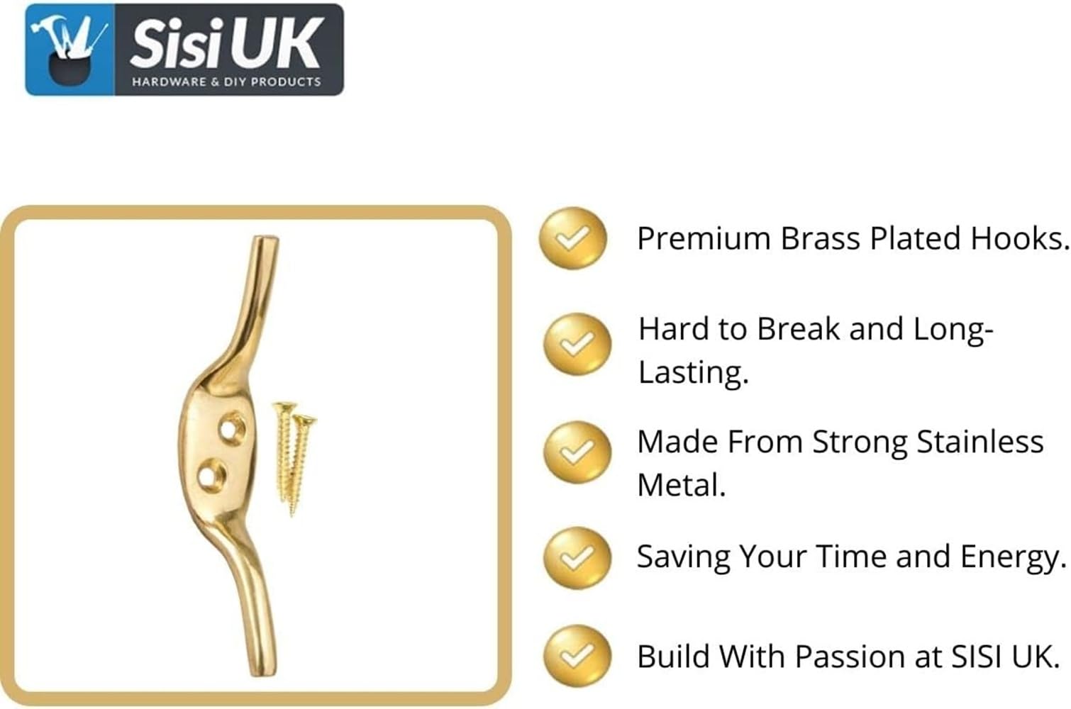 SISI UK Solid Brass 3-Inch Cleat Hook 2 Pieces Blind Cleat Hook Curtain Cleat Hooks Blind Cord Hook Boat Rope Washing Line Cord Cleat Hooks Heavy Duty Metal Trailer Rope Tiebacks.