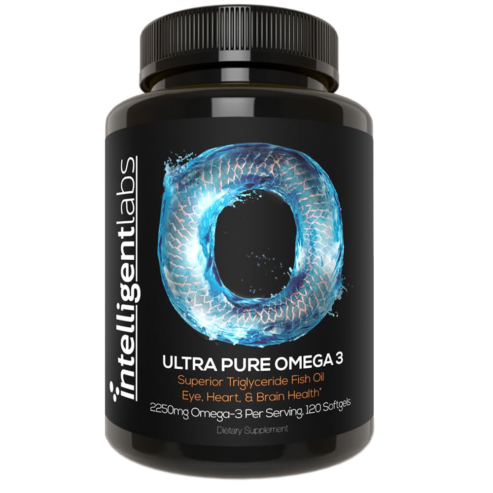 Intelligent Labs Triglyceride Omega 3, 2250mg per 3-Capsule Serving, Burpless Fish Oil Capsules, GOED Certified, 3rd Party Heavy Metal, PCB, and Oxidation Tested - 120 Softgels Per Bottle