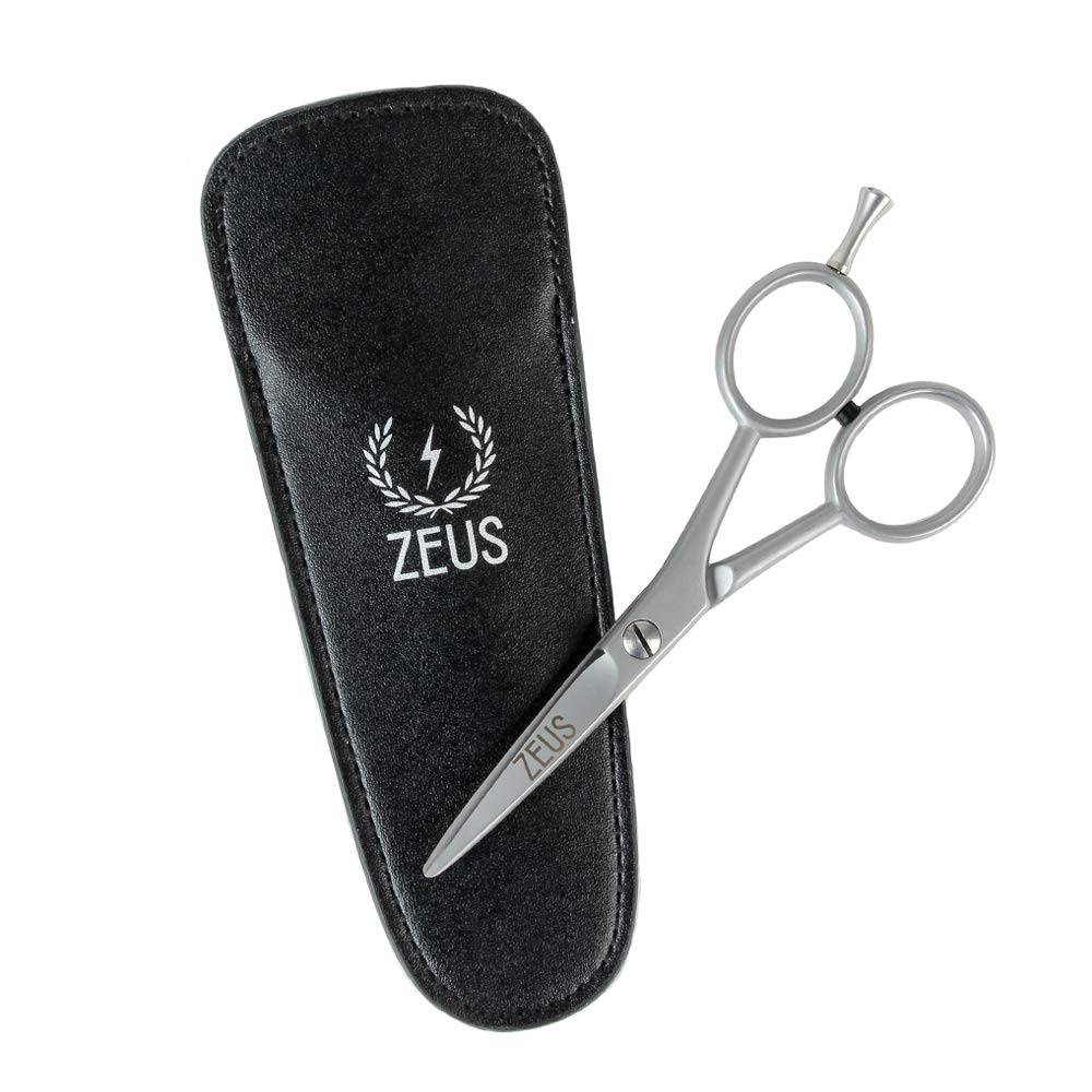 ZEUS Stainless Steel Beard Trimming Scissors for Men with Leather Case