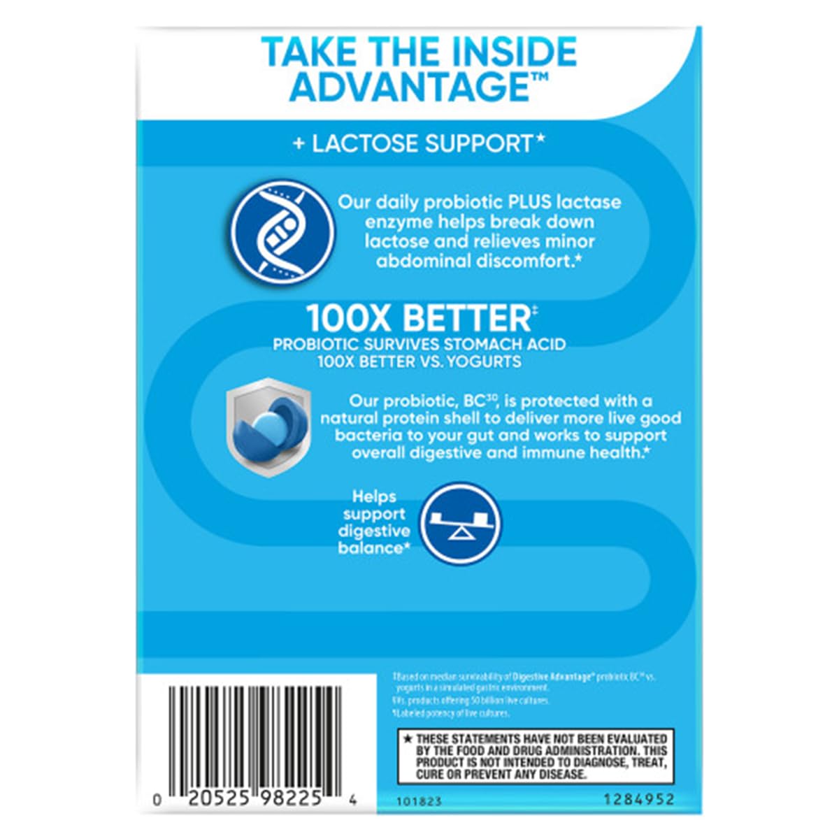 Digestive Advantage Lactose Defense Enzymes + Probiotics for Women & Men Occasional Bloating, Lactose Breakdown, Minor Abdominal Discomfort, Immune Support, 96 Count Capsules (2 Pack)