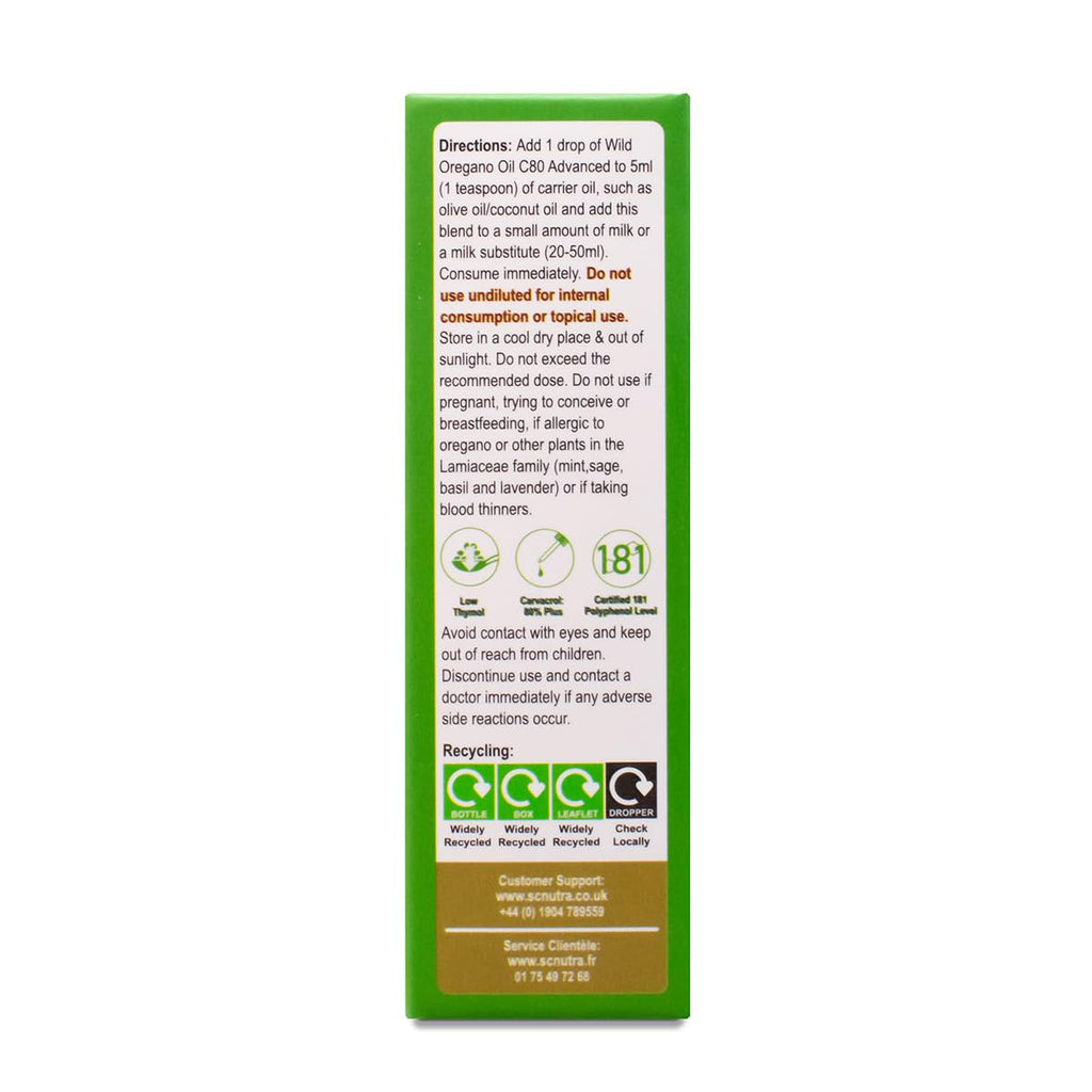 sc nutra Organic Wild Oregano Oil C80 Advanced - Undiluted Mediterranean Wild Oregano Oil - 80%+ Carvacrol & Low Thymol - 5ml / 0.17 Fl oz