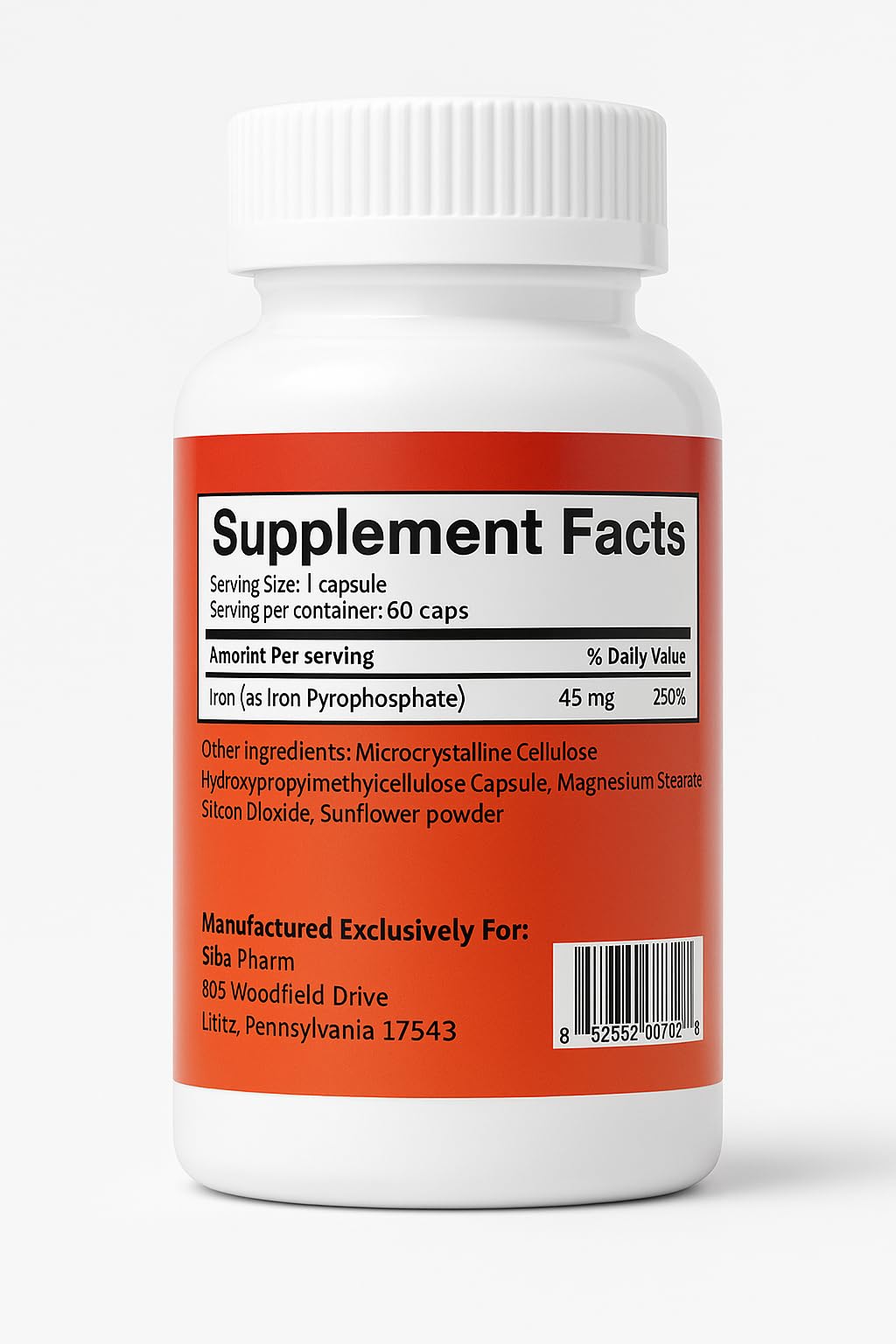 Ferrosom Max Liposomal Iron Supplement 60 Capsules (45mg Pure Elemental Iron) by Siba Pharm | Maximum Absorption Formula | Non GMO, Vegan, Premium Quality | Helps New Blood Cell Production.