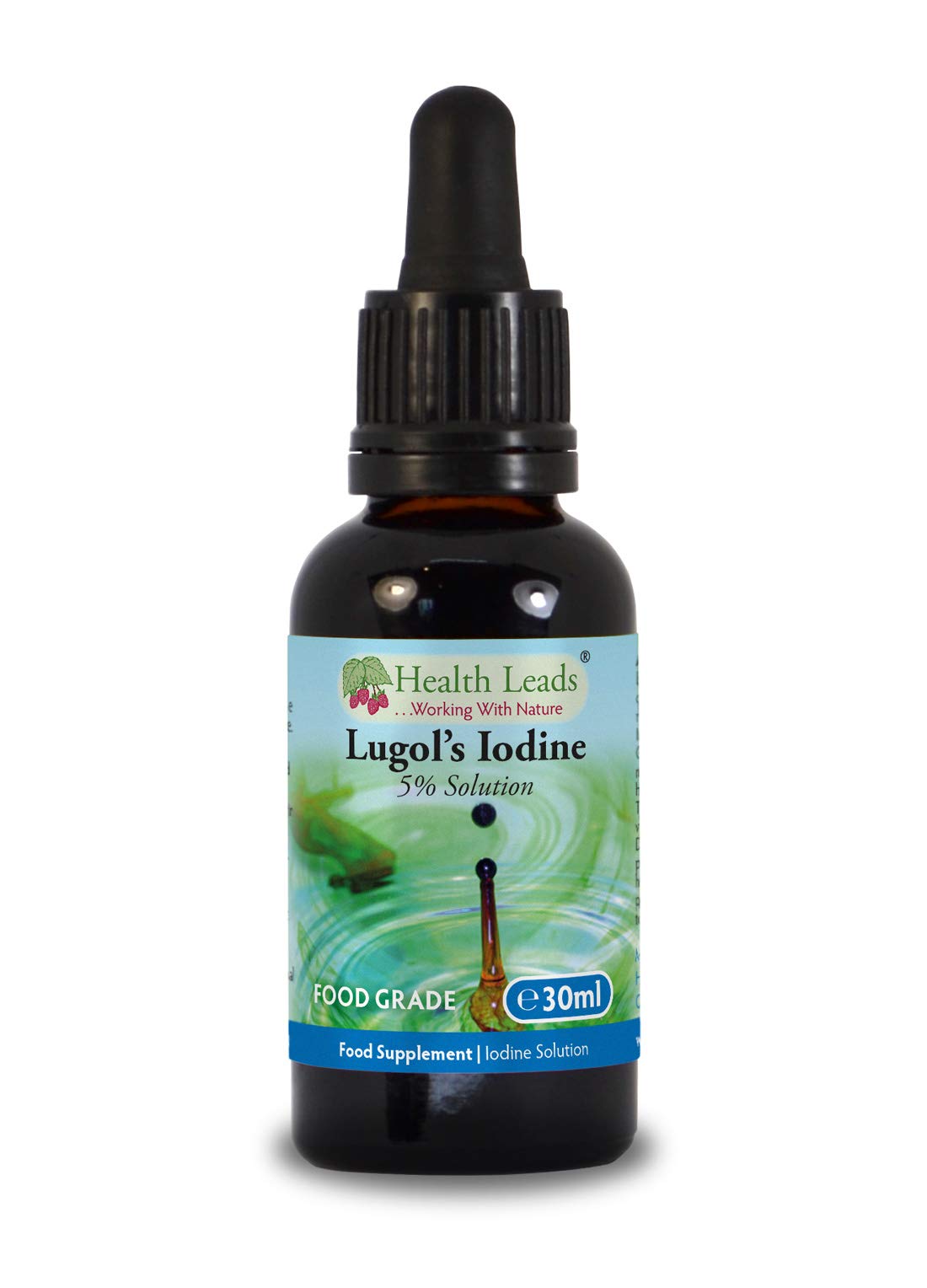 Health Leads Lugol's True 5% Iodine Solution 30ml, Bulb Pipette,
