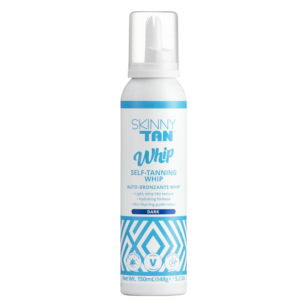 Skinny Tan Whip Dark Mousse - Instant Fake Tan for Streak Free, Radiant & Natural Glow, Cruelty-Free, Paraben Free & Vegan Skincare with Coconut & Vanilla Aroma - Dark Self Tan, 150ml